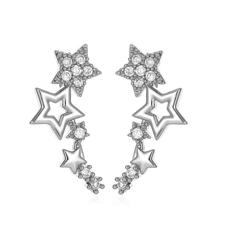 Ahellogirl Khuyên Tai Dạng Kẹp Đính Đá Zircon Ngôi Sao Đơn Giản Thời Trang Phong Cách Hàn Quốc Ins Net Red Bán Sỉ