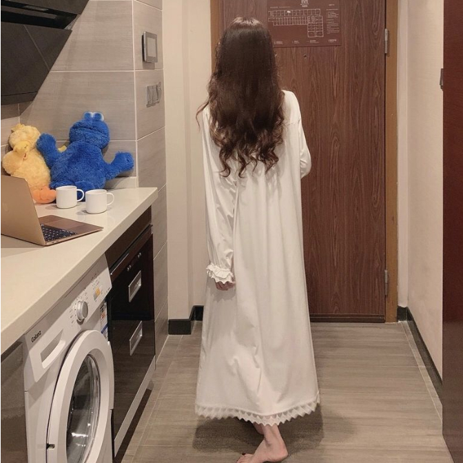 Đầm Ngủ Một Mảnh Tay Dài Phong Cách Công Chúa Pháp Thời Trang Thu Đông Cho Nữ