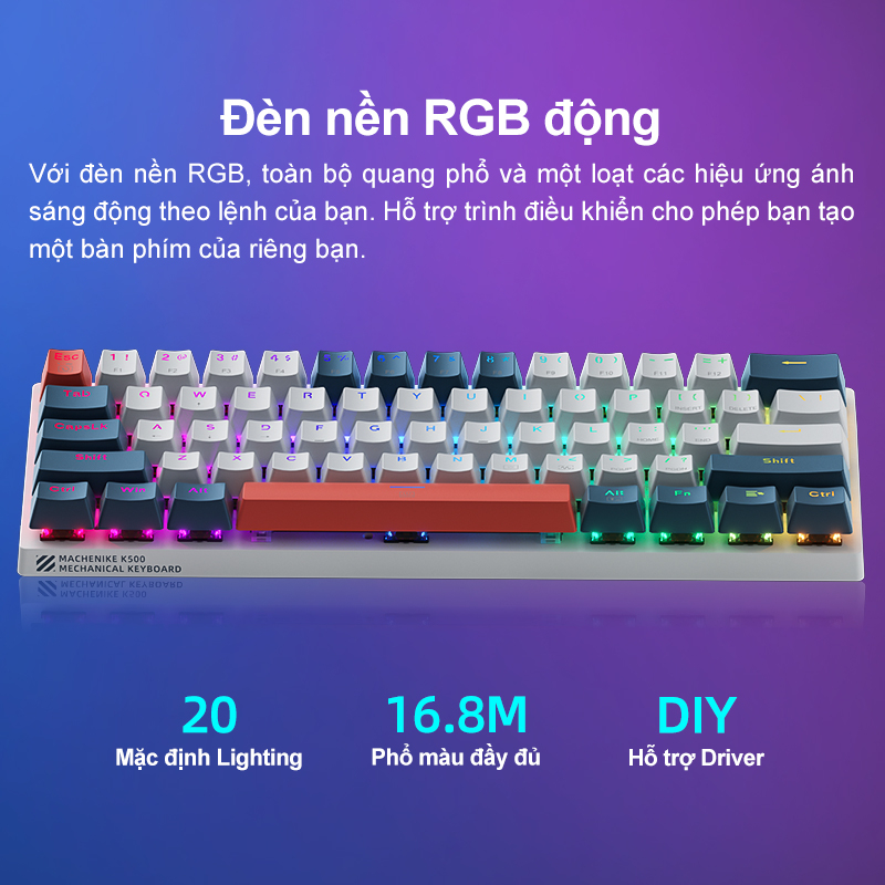 Bàn phím cơ chơi game MACHENIKE K500 B61 60% phím có dây RGB