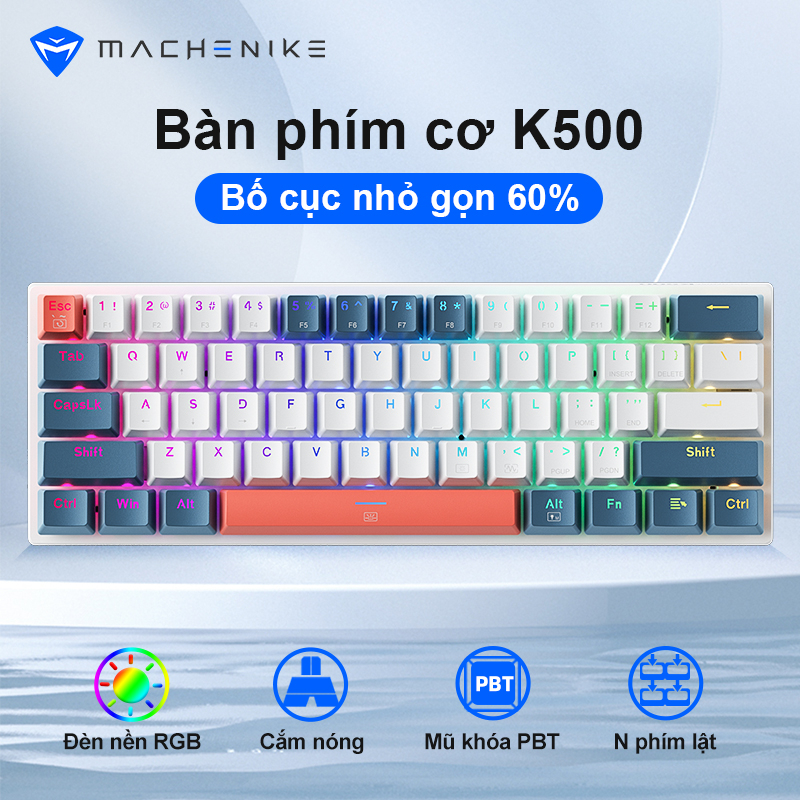 Bàn phím cơ chơi game MACHENIKE K500 B61 60% phím có dây RGB