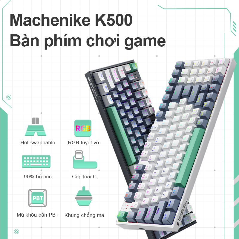 Bàn phím cơ MACHENIKE K500 có dây đèn nền RGB trao đổi nóng