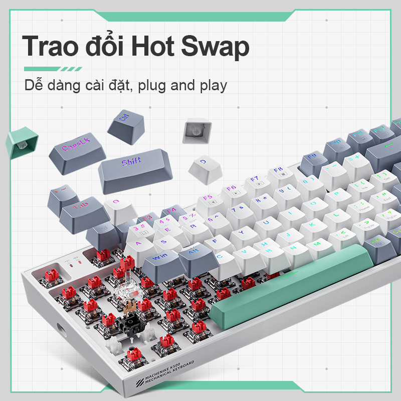 Bàn phím cơ MACHENIKE K500 có dây đèn nền RGB trao đổi nóng