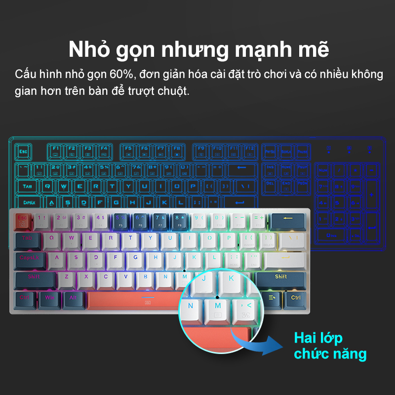 Bàn phím cơ chơi game MACHENIKE K500 B61 60% phím có dây RGB