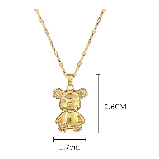 Dây Chuyền Thép Titan Nhẹ Hình Gấu Đính Kim Cương Dễ Thương Đẹp Mắt