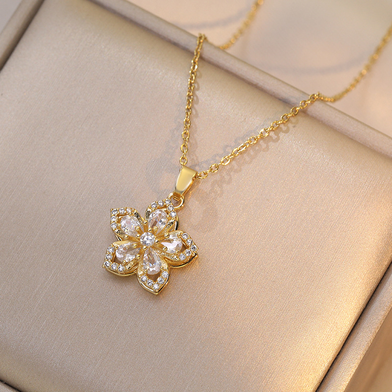 Dây Chuyền Thép Titan Mặt Hoa Bauhinia Zircon Sang Trọng Thời Trang Cho Nữ