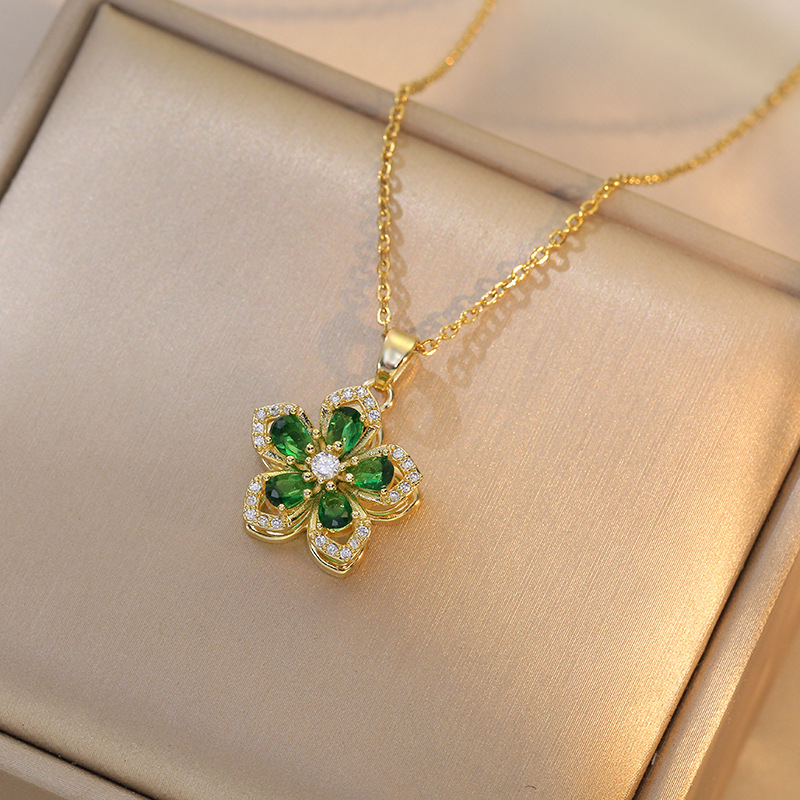 Dây Chuyền Thép Titan Mặt Hoa Bauhinia Zircon Sang Trọng Thời Trang Cho Nữ