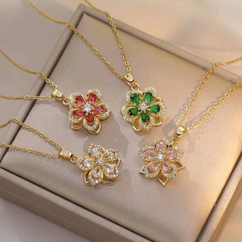 Dây Chuyền Thép Titan Mặt Hoa Bauhinia Zircon Sang Trọng Thời Trang Cho Nữ