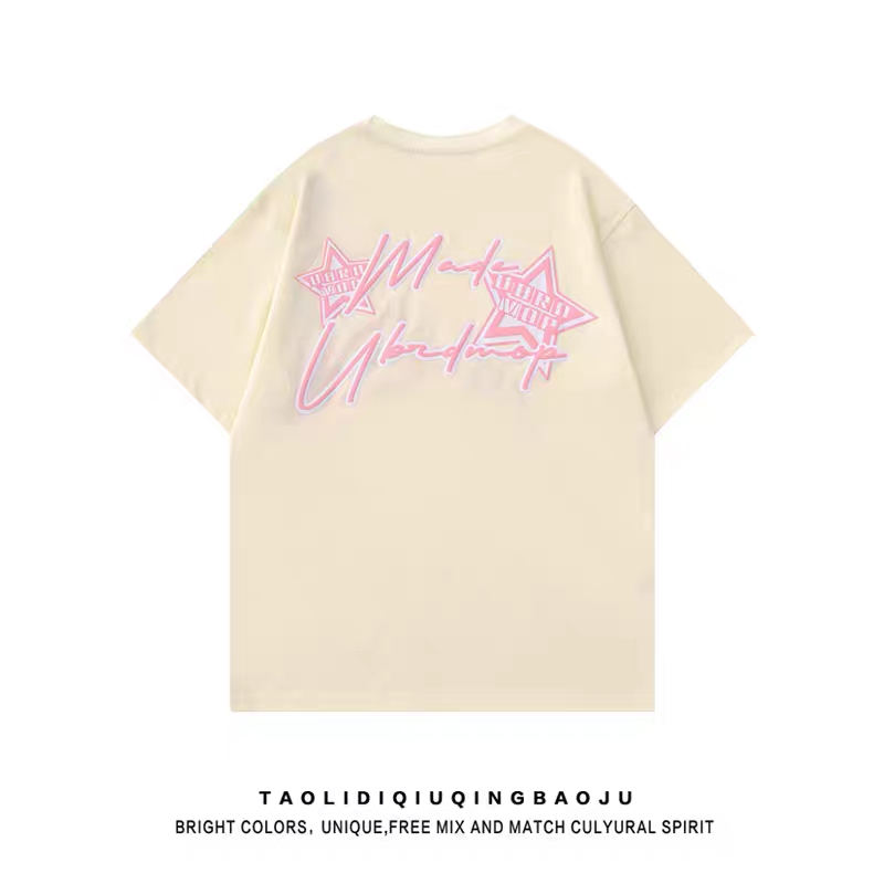 Áo Thun Tay Lửng Cổ Tròn Dáng Rộng Phong Cách Thời Trang Harajuku Nhật Bản