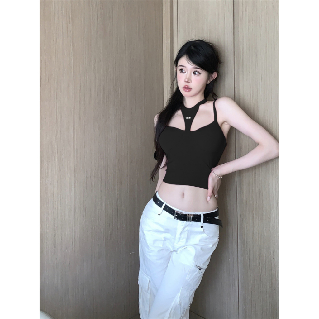 QADCOL Áo Dệt Kim Hai Dây Dáng Ôm Ngắn Màu Đỏ Hồng Thời Trang Mùa Hè Dành Cho Bạn Nữ