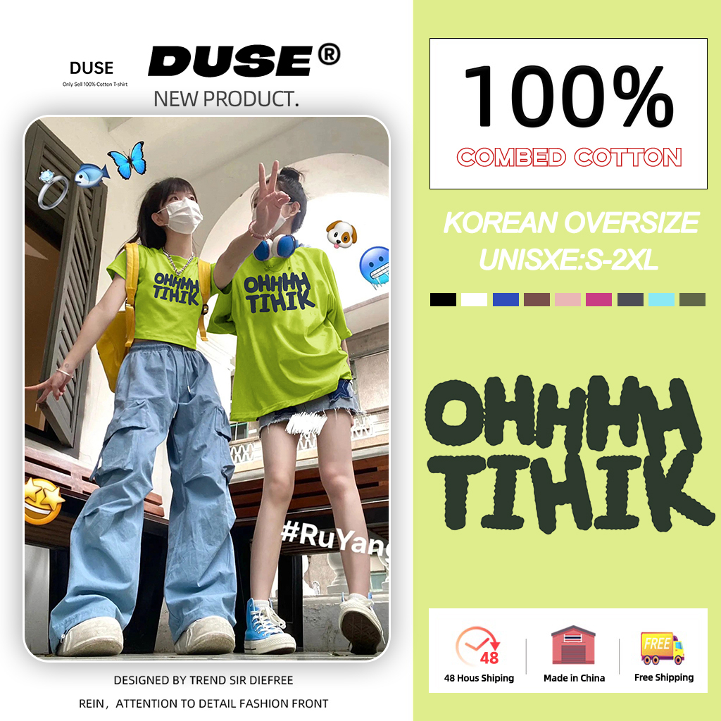 「DUSE」Áo Thun 100% cotton Tay Ngắn Cổ Tròn In Chữ Màu Sắc Phản Quang Thời Trang Mùa Hè Phong Cách Hàn Quốc Cho Nam Và Nữ