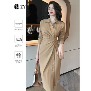ZY·HT 🌷 Đầm Sơ Mi Tay Dài Xếp Ly Thanh Lịch Thời Trang Thu Đông 6008