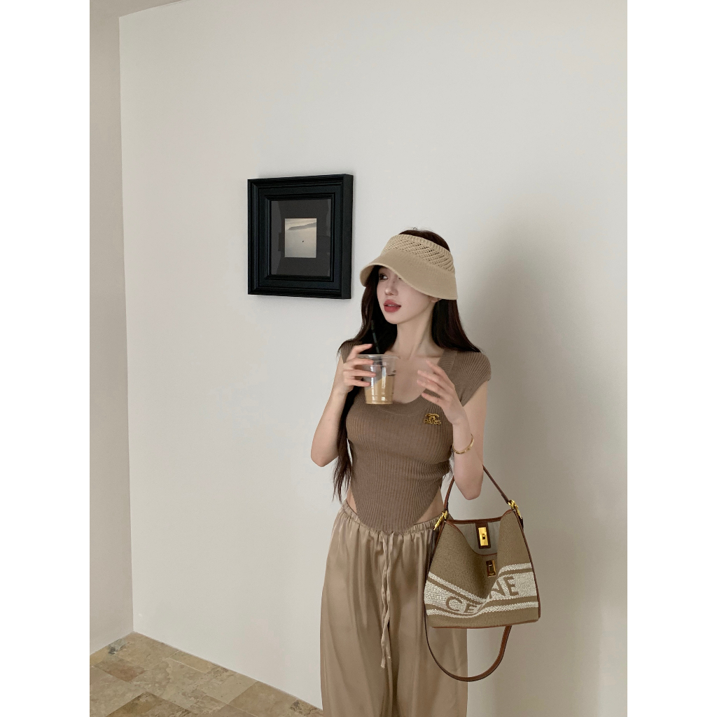 Cocory vn Set Áo Thun Ngắn Tay Cổ Tròn + Quần Dài Lưng Thun Thời Trang Nữ