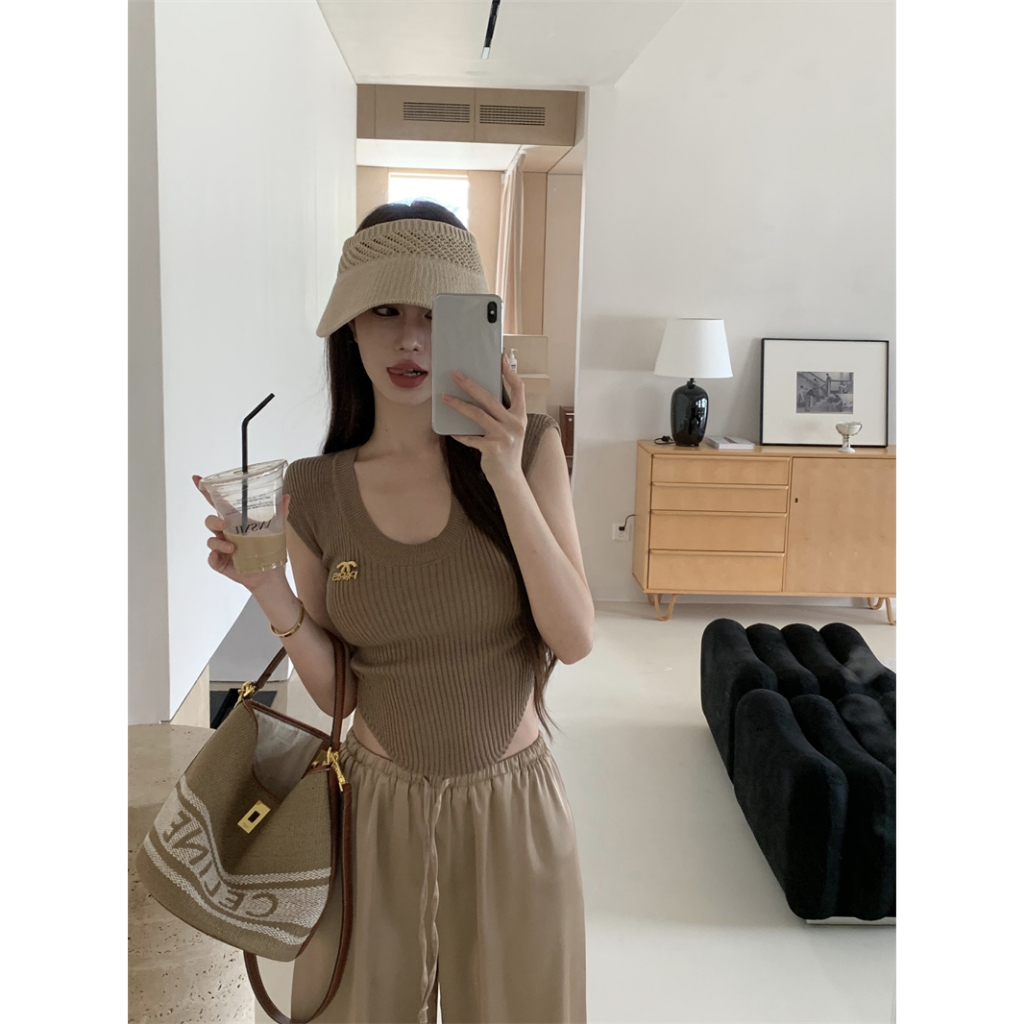 Cocory vn Set Áo Thun Ngắn Tay Cổ Tròn + Quần Dài Lưng Thun Thời Trang Nữ