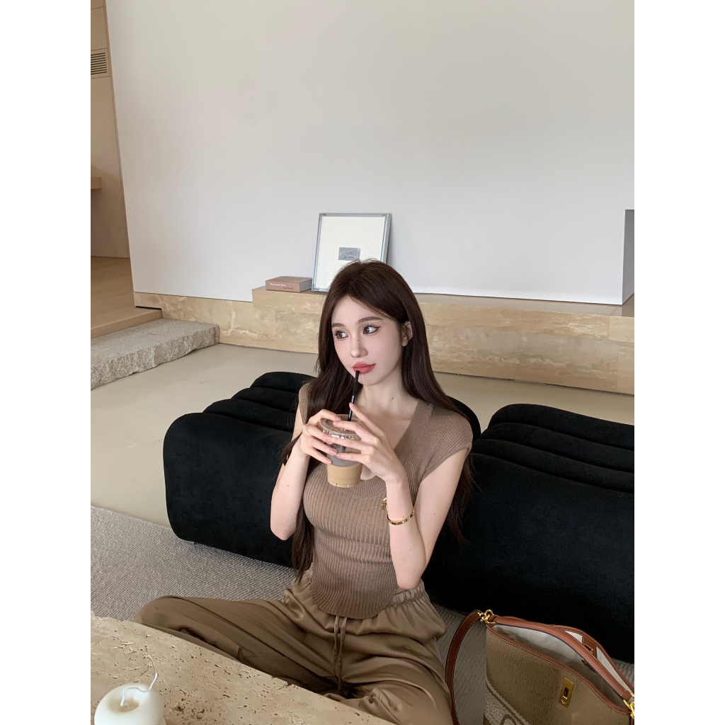 Cocory vn Set Áo Thun Ngắn Tay Cổ Tròn + Quần Dài Lưng Thun Thời Trang Nữ