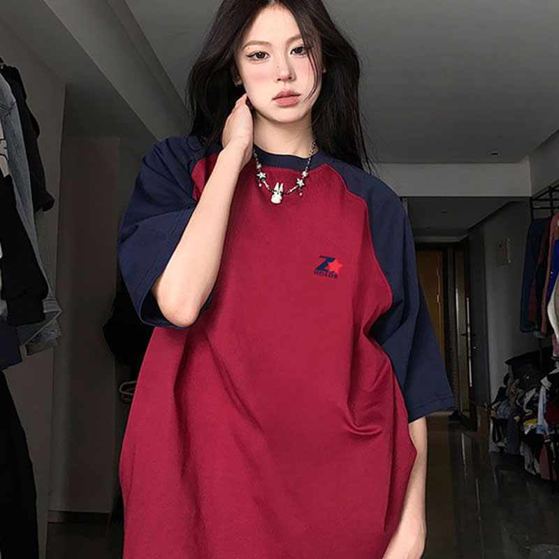 Áo Thun cotton Nguyên Chất Dáng Rộng Tay Ngắn Kiểu retro Mỹ