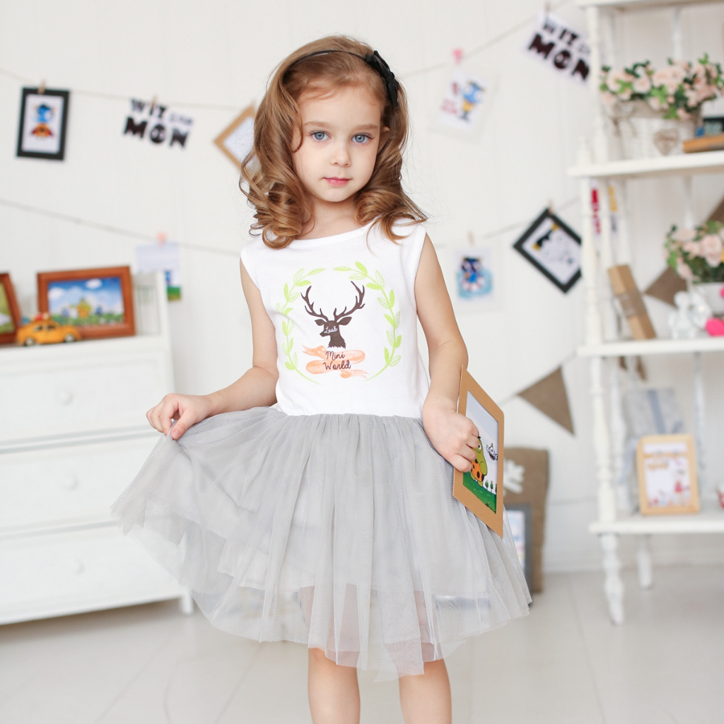 Đầm SANLUTOZ in hình nai thời trang hè dễ thương cho bé