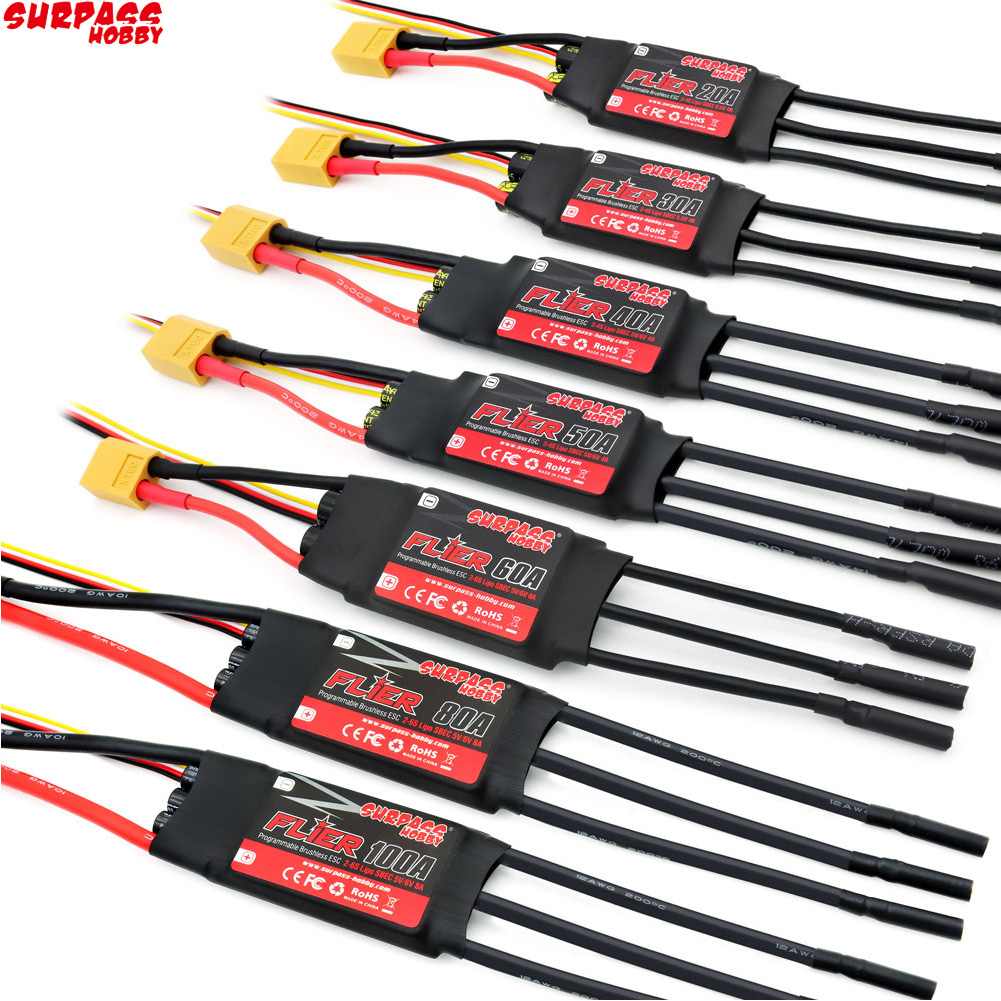 Surpass hobby flier 20a 30a 40a 50a 60a 80a 100a bộ điều khiển tốc độ esc không chổi than với bec 2-6s cho máy bay trực thăng rc
