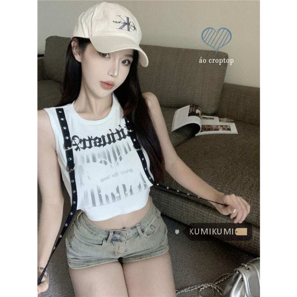Áo Croptop Hai Dây Dáng Ôm In Chữ Và Bướm Phong Cách Mỹ Cổ Điển Thời Trang Mùa Hè Dành Cho Bạn Nữ