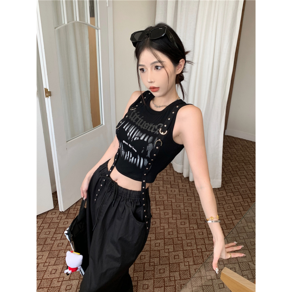 Áo Croptop Hai Dây Dáng Ôm In Chữ Và Bướm Phong Cách Mỹ Cổ Điển Thời Trang Mùa Hè Dành Cho Bạn Nữ