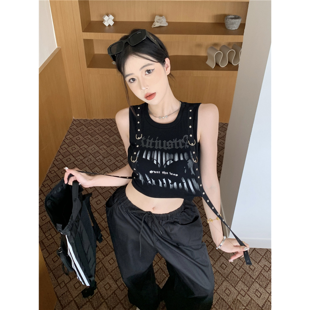 Áo Croptop Hai Dây Dáng Ôm In Chữ Và Bướm Phong Cách Mỹ Cổ Điển Thời Trang Mùa Hè Dành Cho Bạn Nữ