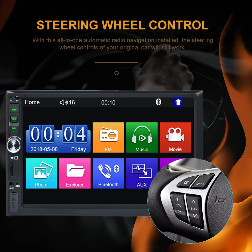 Máy Phát Đa Phương Tiện Tự Động Đa Phương Tiện 2 din 7 "HD Màn Hình Cảm Ứng 2DIN MP5 Bluetooth USB TF FM Camera 7023B Cho Xe Hơi