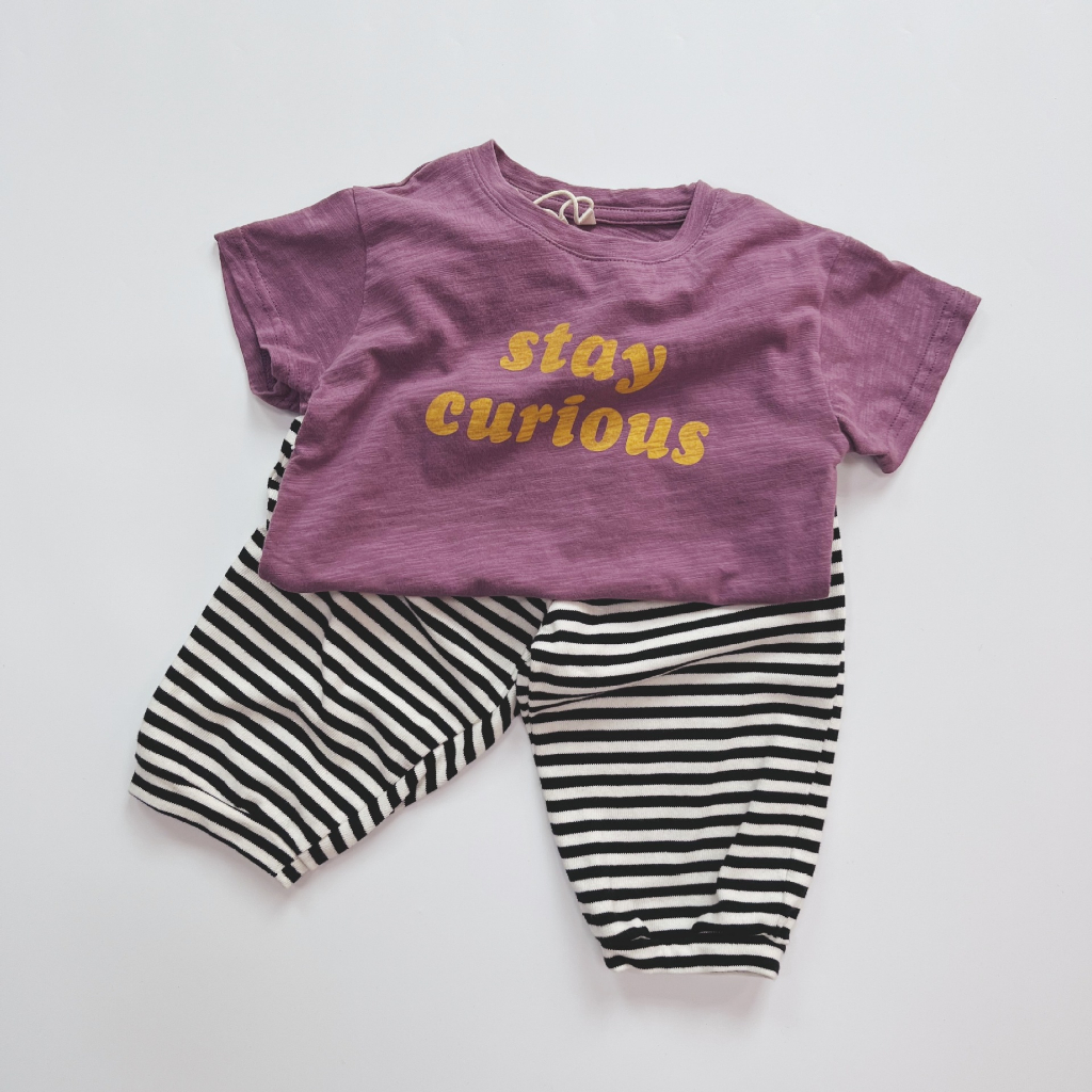 Sun baby Áo Thun Nữ Ngắn Tay Cổ Tròn In Chữ Phong Cách Hàn Quốc