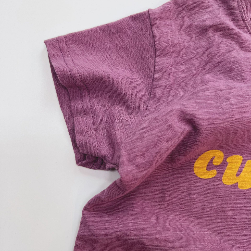 Sun baby Áo Thun Nữ Ngắn Tay Cổ Tròn In Chữ Phong Cách Hàn Quốc