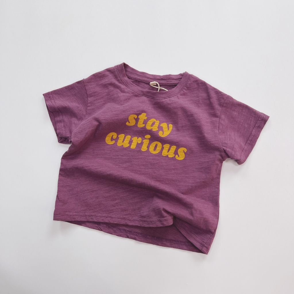 Sun baby Áo Thun Nữ Ngắn Tay Cổ Tròn In Chữ Phong Cách Hàn Quốc