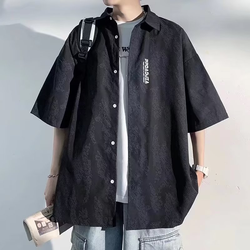Áo Sơ Mi Tay Ngắn Trơn In Họa Tiết Đơn Giản Phong Cách Hàn Quốc Thời Trang Mùa Hè Cho Nam áo thun from rộng áo sơ mi nam đẹp áo sơ mi cộc tay nam