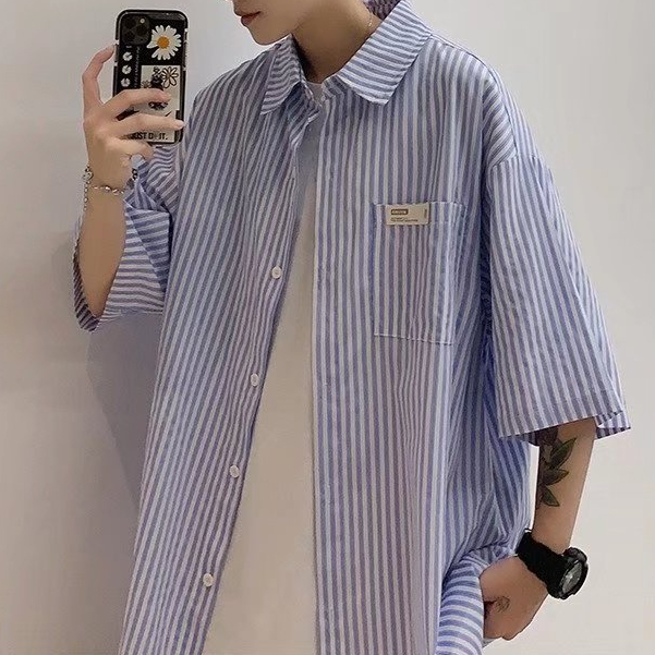 Áo Sơ Mi Nam Tay Ngắn Kẻ Sọc Thời Trang Cho áo sơ mi nam sọc xanh áo sơ mi ngắn nam áo sơ mi nam xanh thời trang nam áo sơ mi áo nam đẹp áo sơ mi form rộng