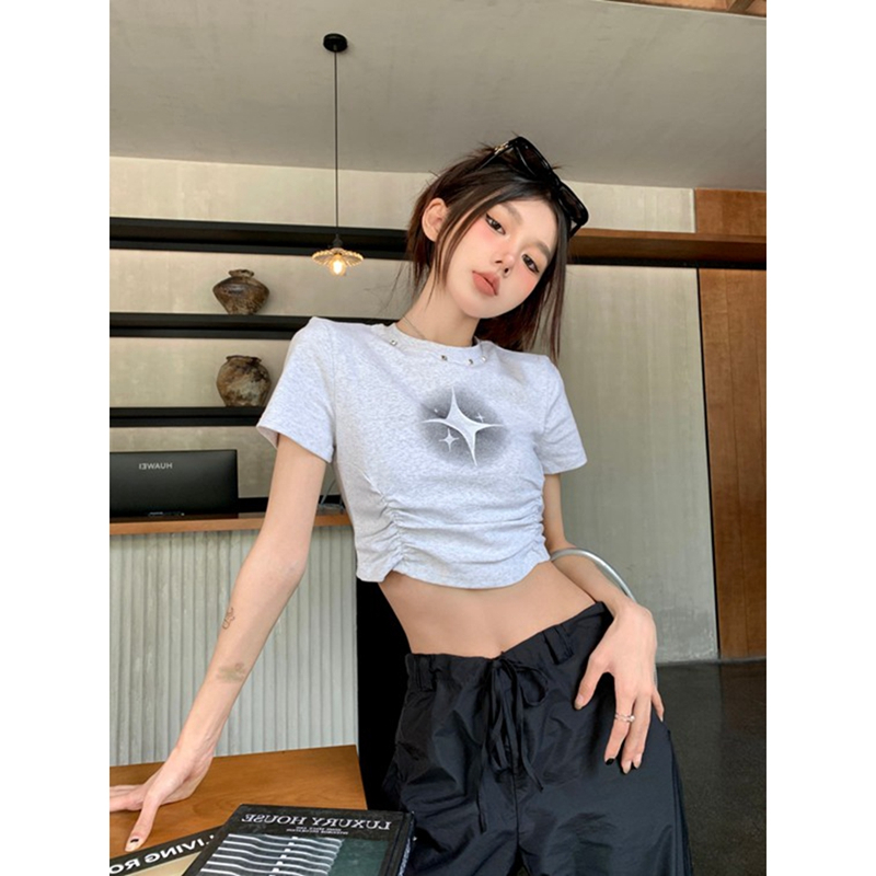 Áo Croptop Tay Ngắn Màu Đen In Họa Tiết Phong Cách Mỹ Cổ Điển Thời Trang Cho Nữ