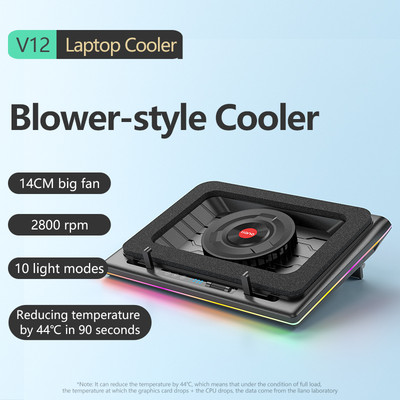 Máy làm mát máy tính xách tay RGB Llano V12 Turbo-Fan mạnh mẽ (2800 vòng / phút) với tốc độ thay đổi vô hạn để làm mát nhanh máy tính xách tay chơi game, Tấm làm mát tính xách tay 15,6-21 inch