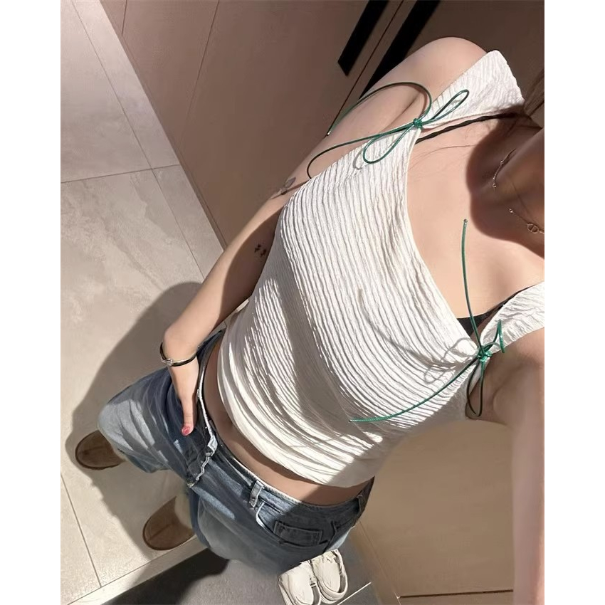 Áo Không Tay Dáng Ngắn Màu Sắc Tương Phản Đơn Giản Phong Cách Hàn Quốc