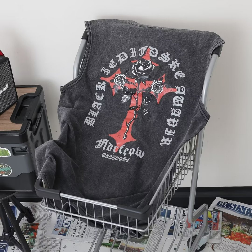 Áo Ba Lỗ Cổ Tròn In Chữ vintage Nhật Bản Cho Nam