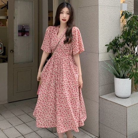 Đầm Midi Chiffon Tay Ngắn Cổ Chữ V In Họa Tiết Hoa Nhí Xinh Xắn Thời Trang Xuân Hè Cho Nữ