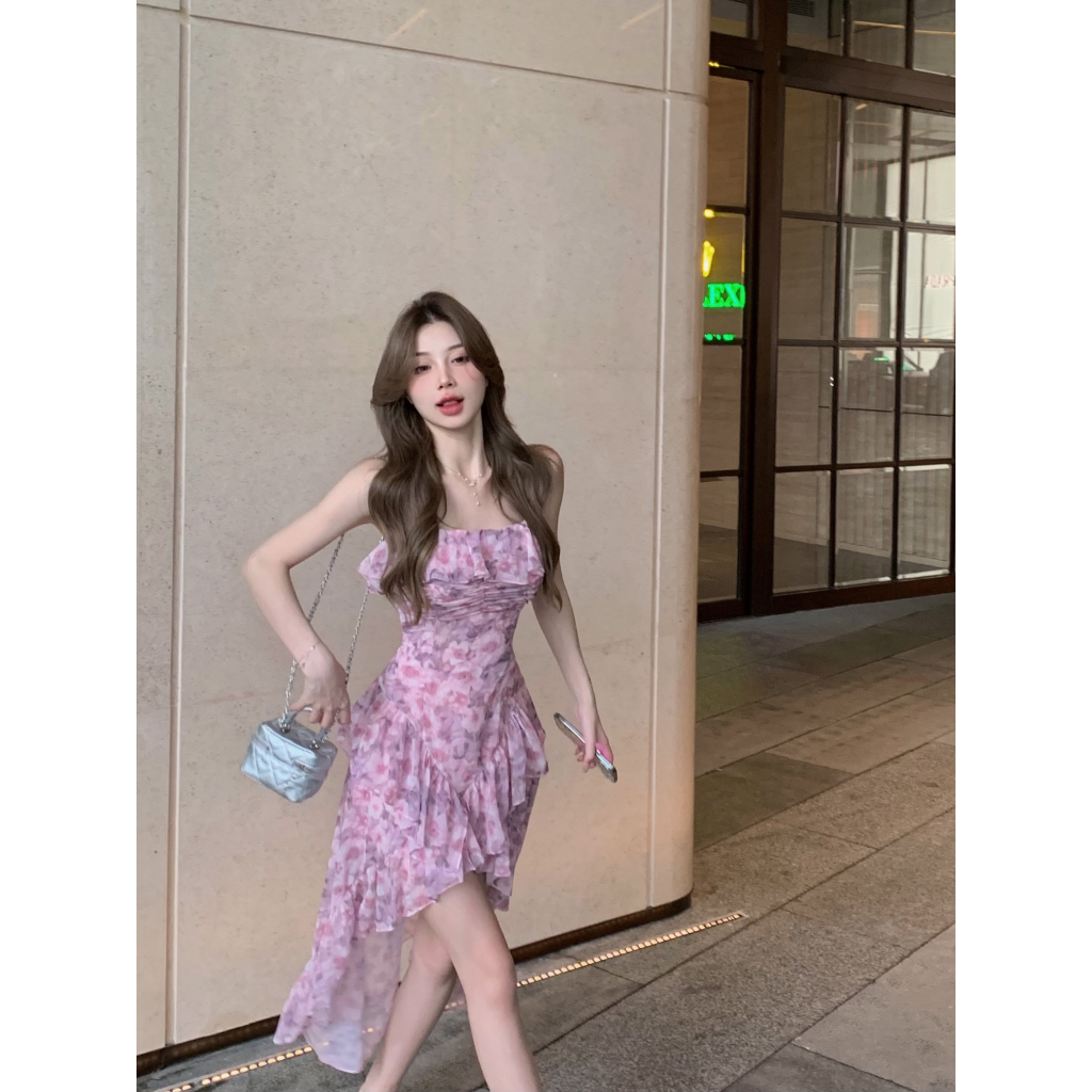 【COLORBLLIND】Đầm Hai Dây Họa Tiết Hoa Hồng Thiết Kế Độc Đáo Thời Trang