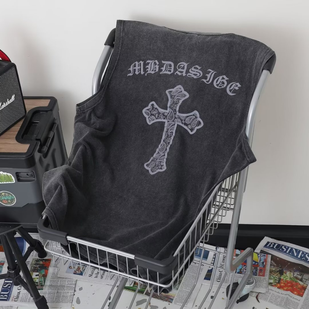 Áo Ba Lỗ Cổ Tròn In Chữ vintage Nhật Bản Cho Nam