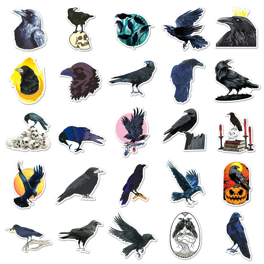 Bộ 50 Miếng Dán Chống Thấm Nước Hình Quạ Sáng Tạo Trang Trí Xe Hơi / Nhà Cửa