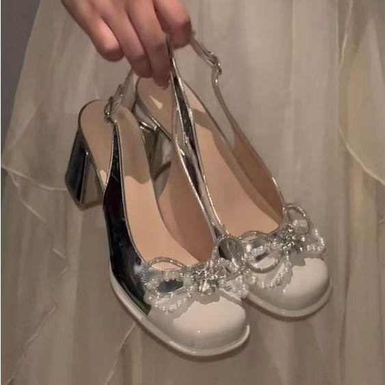 Giày Cao Gót Đế Thô Đính Nơ Nhiều Màu Sắc Đa Dạng Hợp Thời Trang