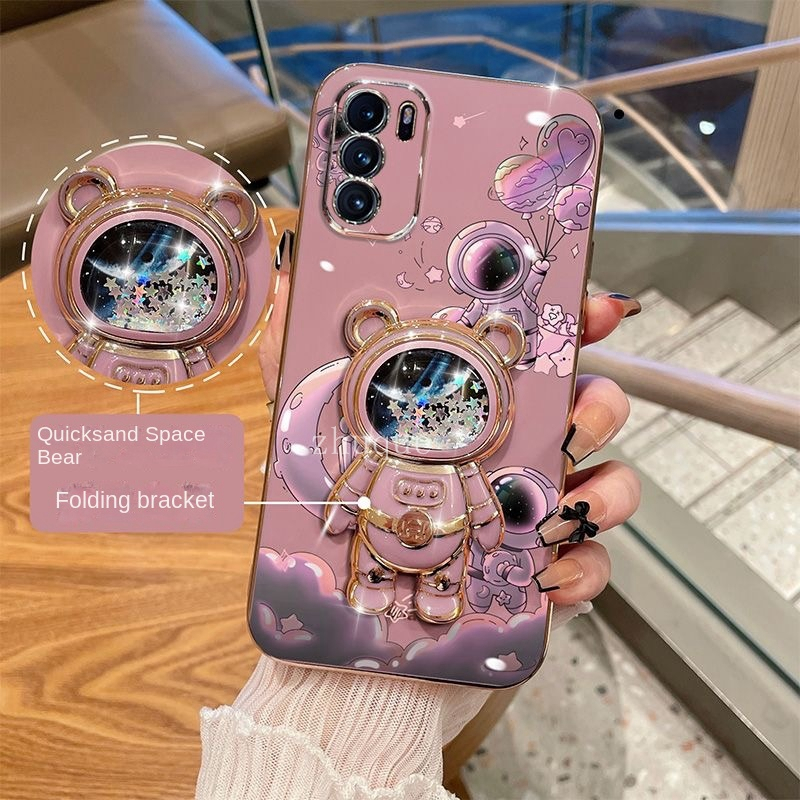 Ốp lưng Oppo Reno 7Z 5G Reno 8 4G Reno 8Z 5G Reno 6 4G Reno 8 Pro 5G Reno 8T 5G Reno 8T 4G Reno 7 4G Thẳng cạnh mạ cát lún phi hành gia đứng trường hợp điện thoại di động