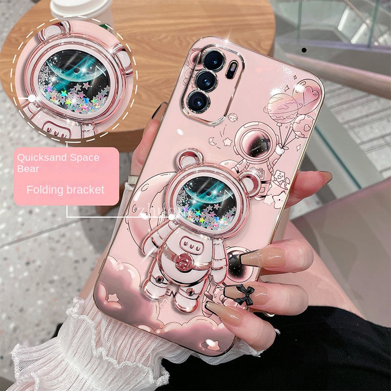 Ốp lưng Oppo Reno 7Z 5G Reno 8 4G Reno 8Z 5G Reno 6 4G Reno 8 Pro 5G Reno 8T 5G Reno 8T 4G Reno 7 4G Thẳng cạnh mạ cát lún phi hành gia đứng trường hợp điện thoại di động