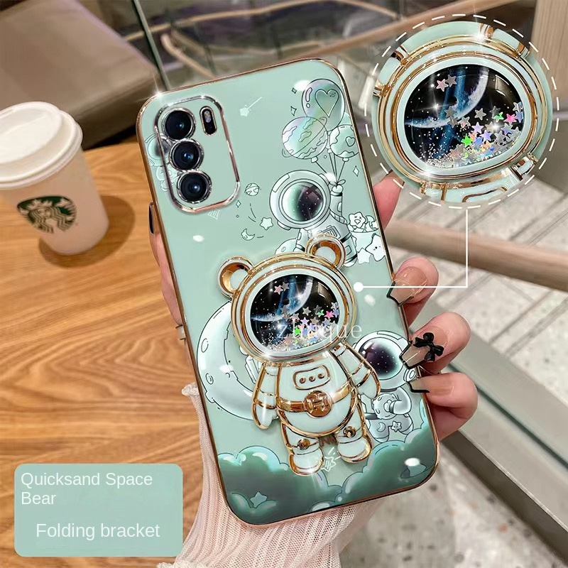 Ốp lưng Oppo Reno 7Z 5G Reno 8 4G Reno 8Z 5G Reno 6 4G Reno 8 Pro 5G Reno 8T 5G Reno 8T 4G Reno 7 4G Thẳng cạnh mạ cát lún phi hành gia đứng trường hợp điện thoại di động