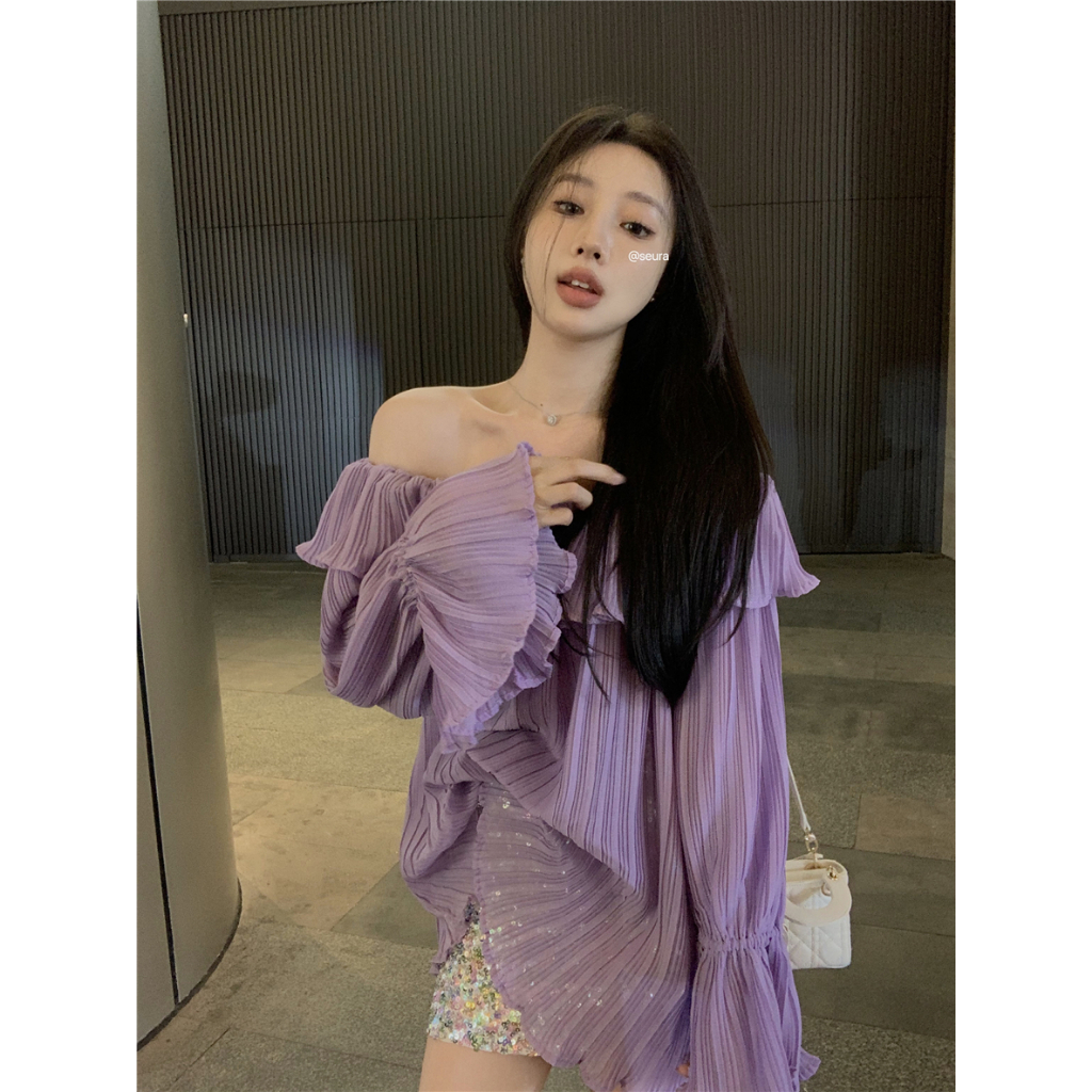 【COLORBLLIND】Set Áo Trễ Vai + Chân Váy Đính Kim Sa Lấp Lánh Thời Trang Mùa Hè Cho Nữ