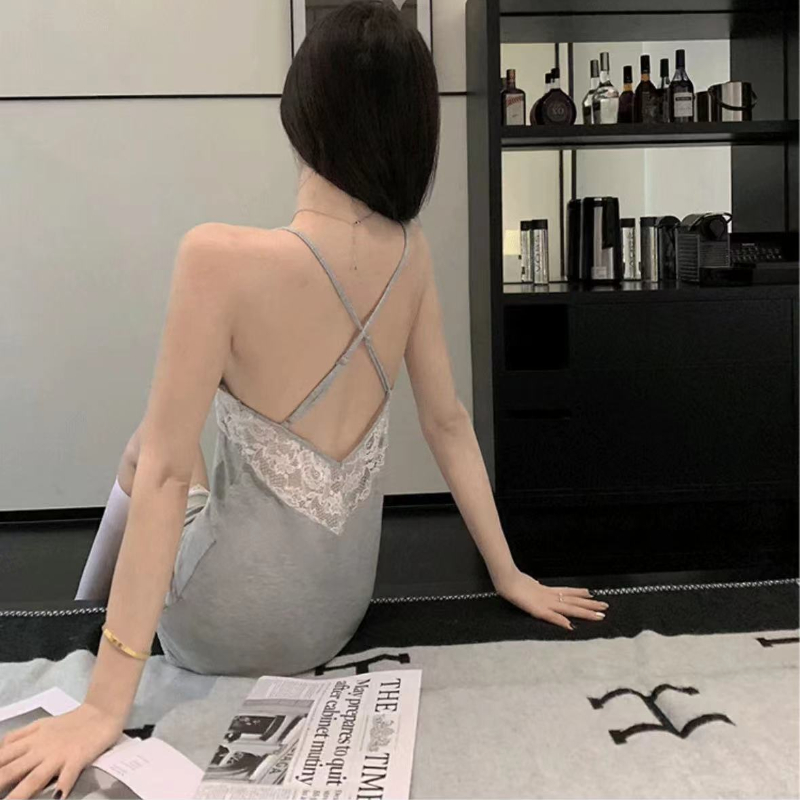 Váy Ngủ Cotton Cao Cấp 2 Dây Có Đệm Ngực Sexy Gợi Cảm Đầm Ngủ Cotton Có Đệm Ngực Sexy Quyến Rũ Nữ lingerie sexy sleepwear đầm ngủ hở lưng