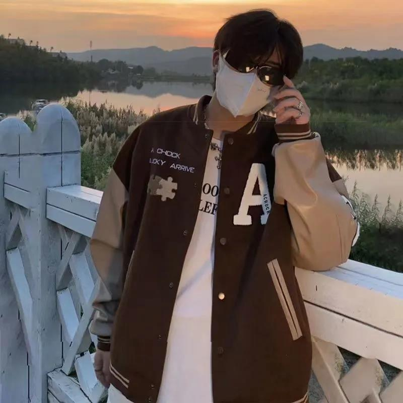 TIDE BEAR Áo khoác nam thời trang cặp đôi phong cách Ins hợp thời trang thương hiệu áo khoác dài tay mùa thu mới in chữ hàng đầu