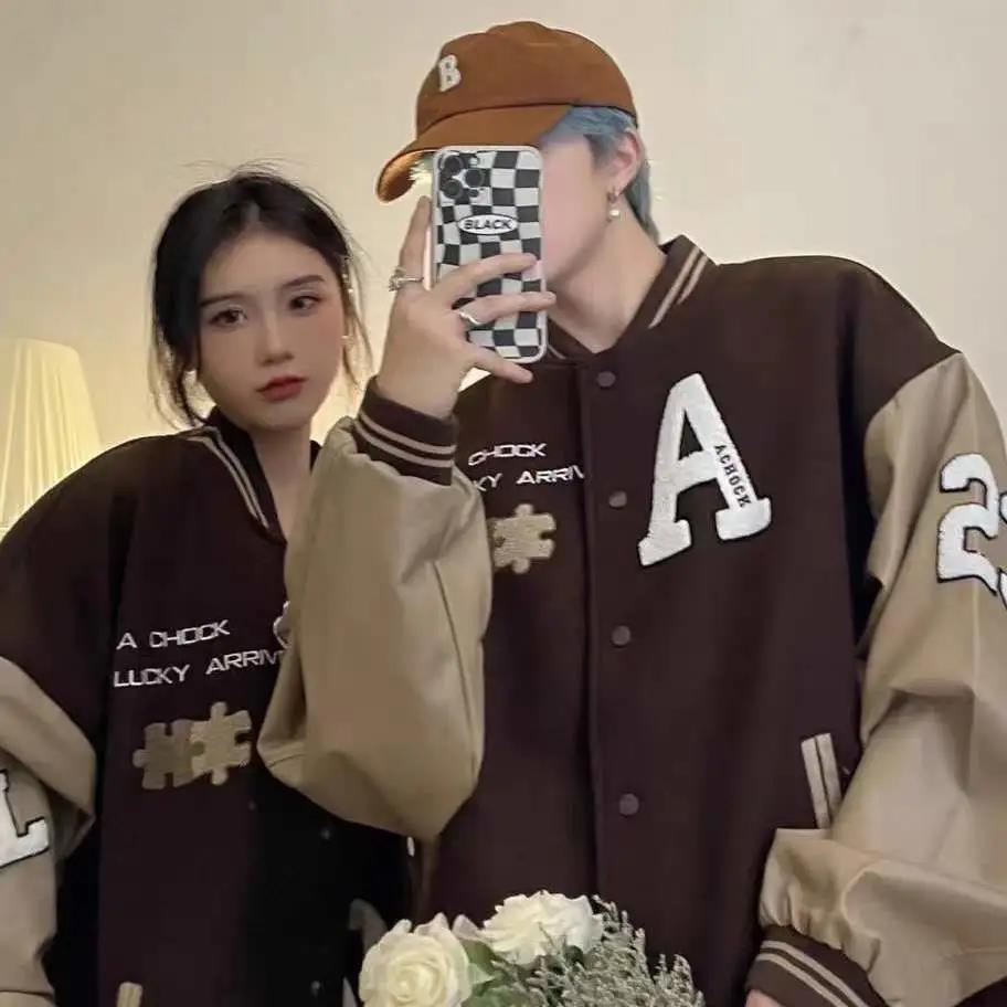 TIDE BEAR Áo khoác nam thời trang cặp đôi phong cách Ins hợp thời trang thương hiệu áo khoác dài tay mùa thu mới in chữ hàng đầu