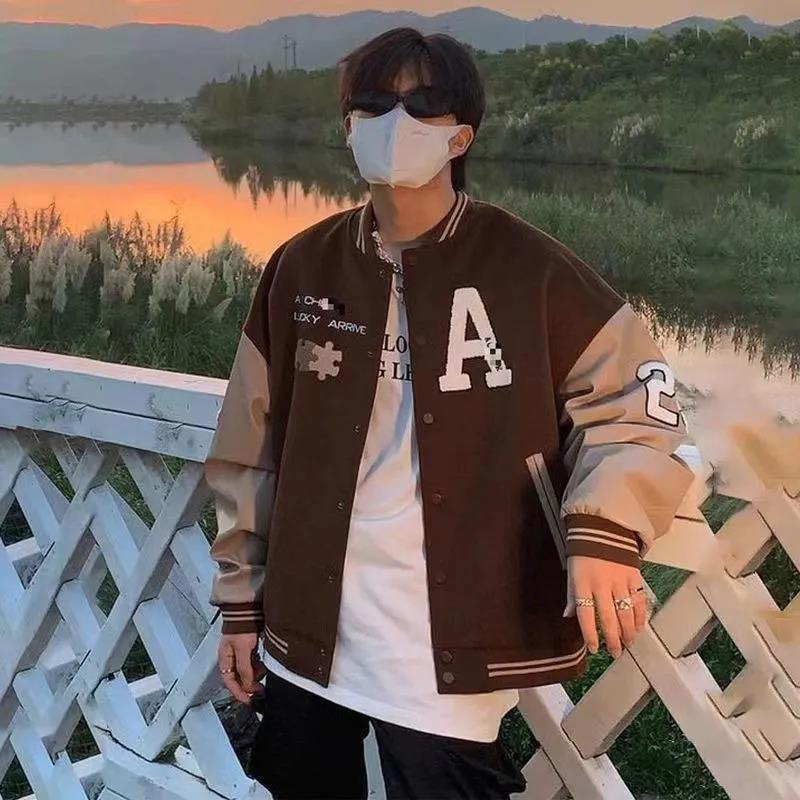 TIDE BEAR Áo khoác nam thời trang cặp đôi phong cách Ins hợp thời trang thương hiệu áo khoác dài tay mùa thu mới in chữ hàng đầu