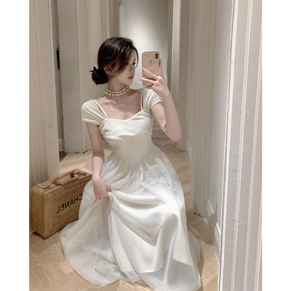 Đầm Hai Dây Dáng Chữ a Phối Lưới Thời Trang Mùa Hè Mới Chất Lượng Cao Cho Nữ
