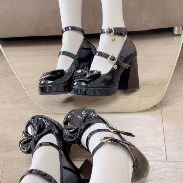YAOLI Giày mary jane cao gót da đính nơ xinh xắn thời trang dành cho nữ