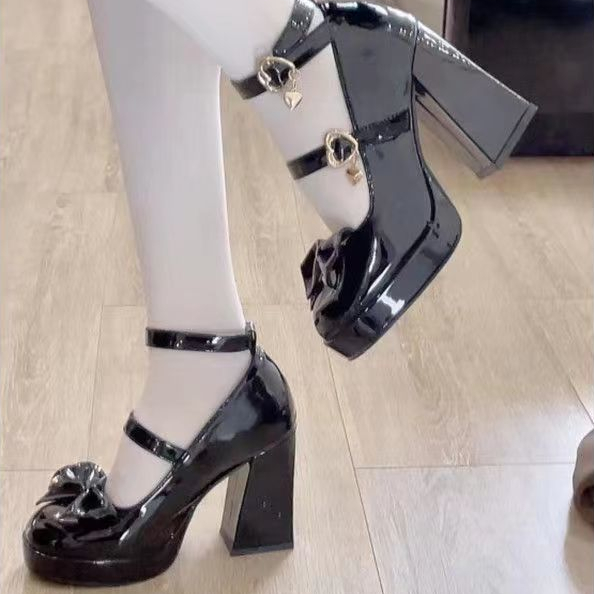 YAOLI Giày mary jane cao gót da đính nơ xinh xắn thời trang dành cho nữ